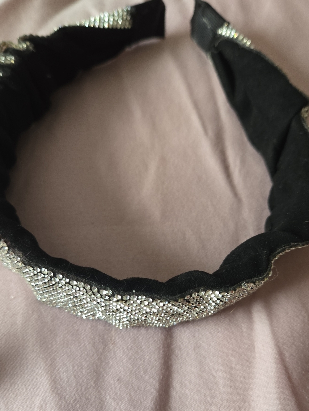 BLING Embellished Black Padded Headband with Silver Beading!